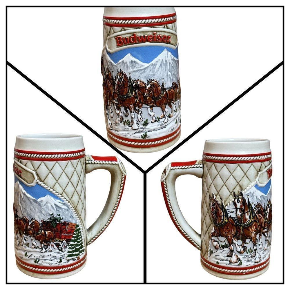 Vintage 1985 Budweiser Ceramic Holiday Stein "A" Series Clydesdales Mountains